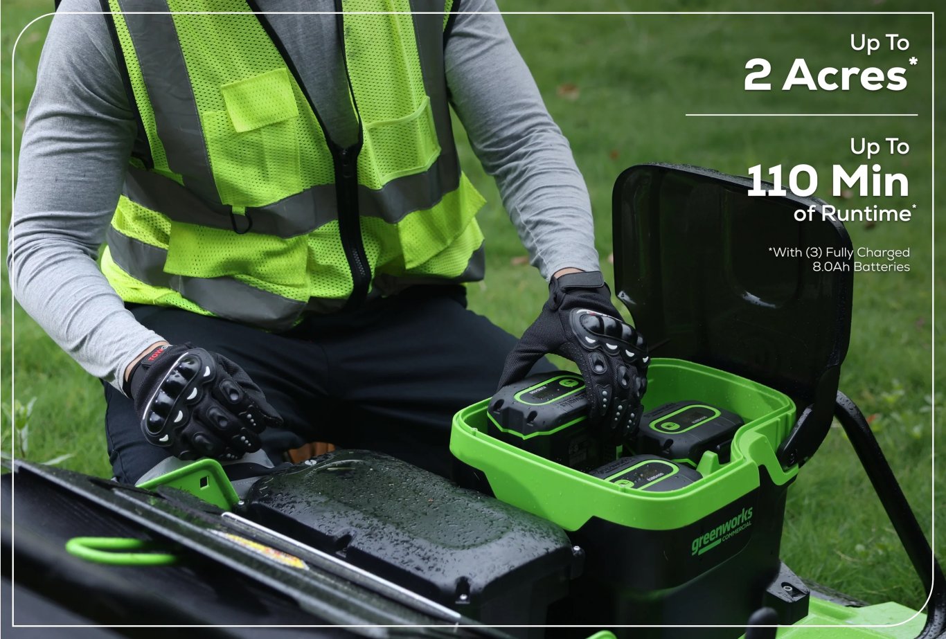 Greenworks Optimus 82V 30” Self Propelled Lawn Mower with (3) 8Ah Batteries and Dual Port Charger | 82LM30S 83DP 82LM21