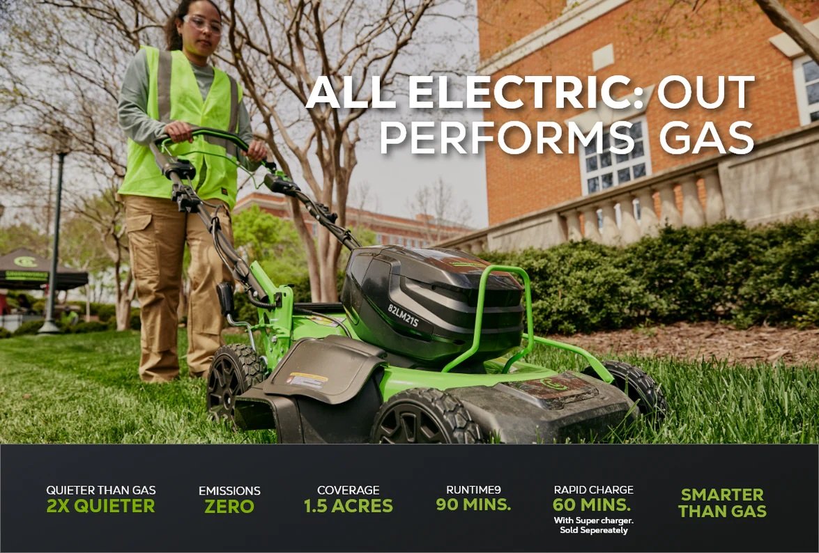 Greenworks 82V 21 Brushless Push Mower with 5Ah Battery and Dual Port Charger | 82LM21 5DP