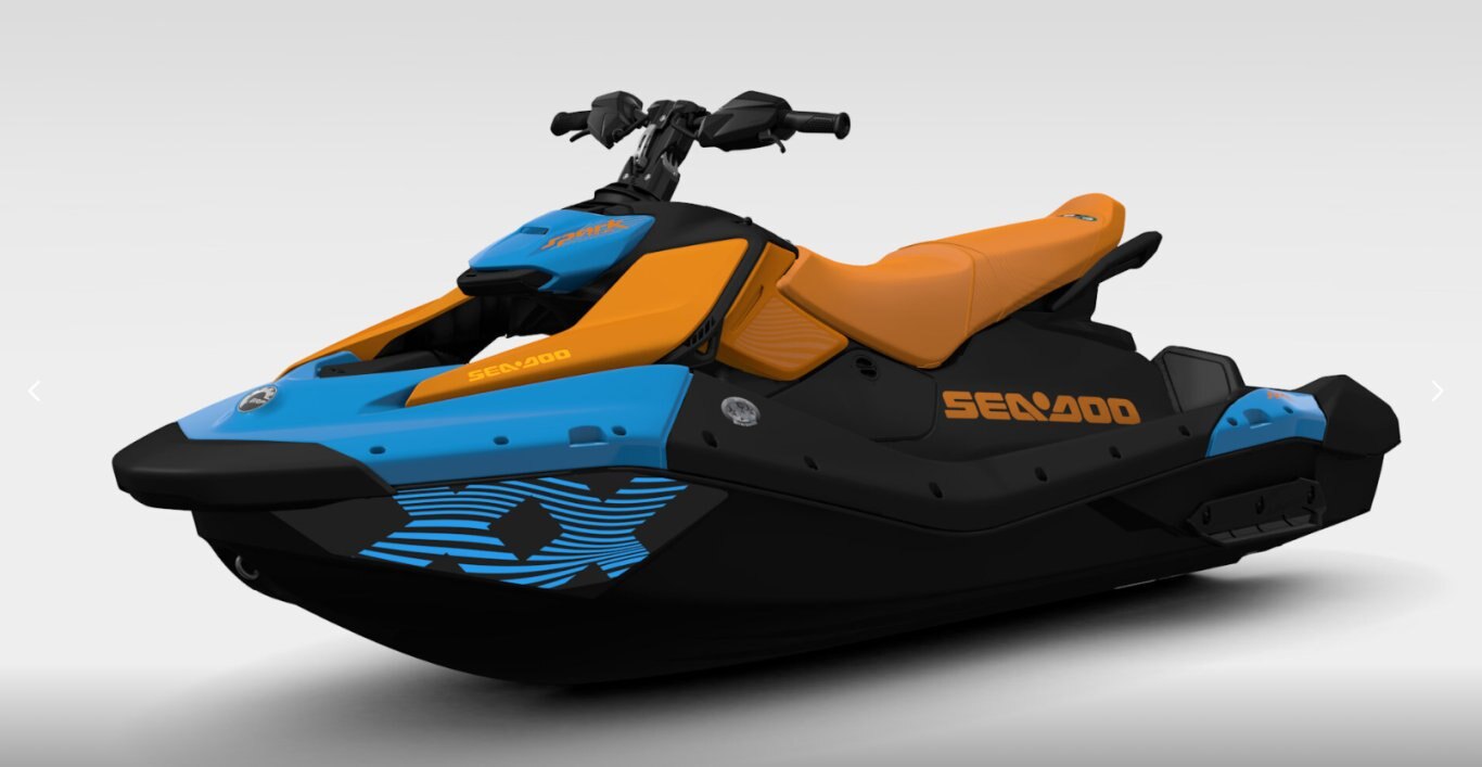 2026 Sea Doo Spark Trixx for 3 NEW Gulfstream Blue / Orange Crush