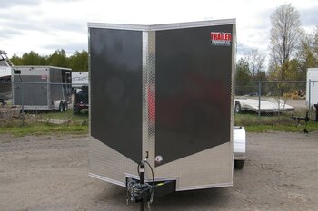 2026 7X16 CARGO TRAILER, TANDEM AXLE, REAR RAMP, 84, REAR RAMP, STEEL, BLACK, 10141GVWR 