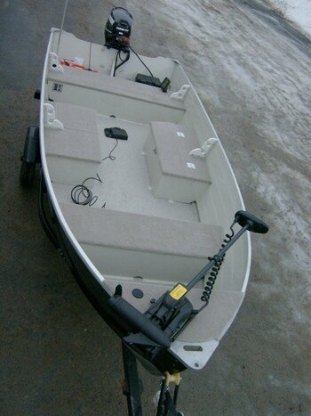 14 ft Utility Boat with bench seats and 9.9 hp outboard motor