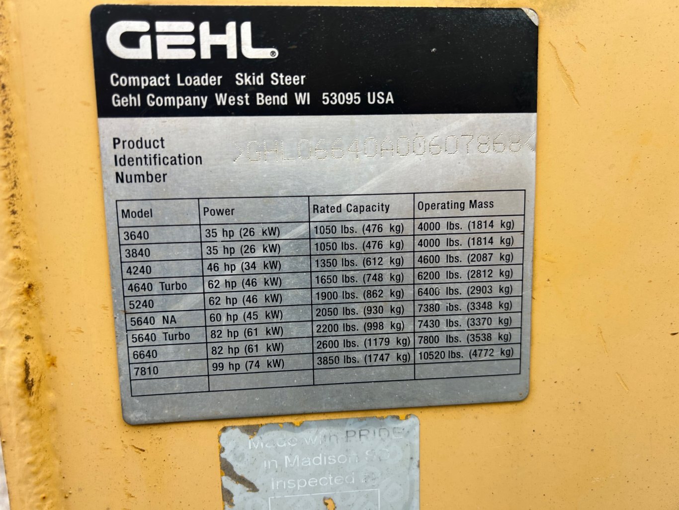 2010 GEHL 6640 SKID STEER, CAB WITH HEAT, 2 SPEED