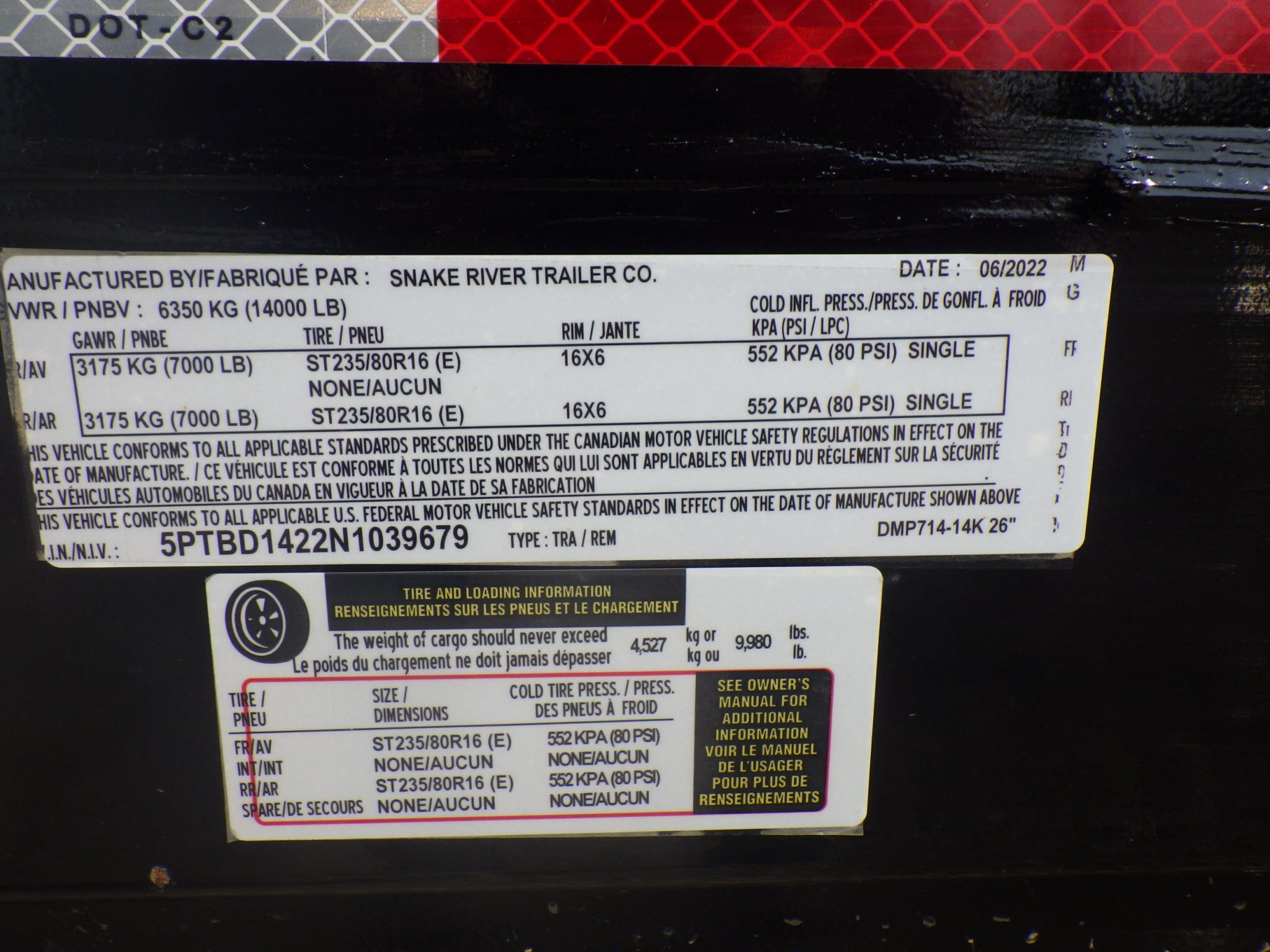 USED 2022 SNAKE RIVER 7 X 14 DUMP TRAILER