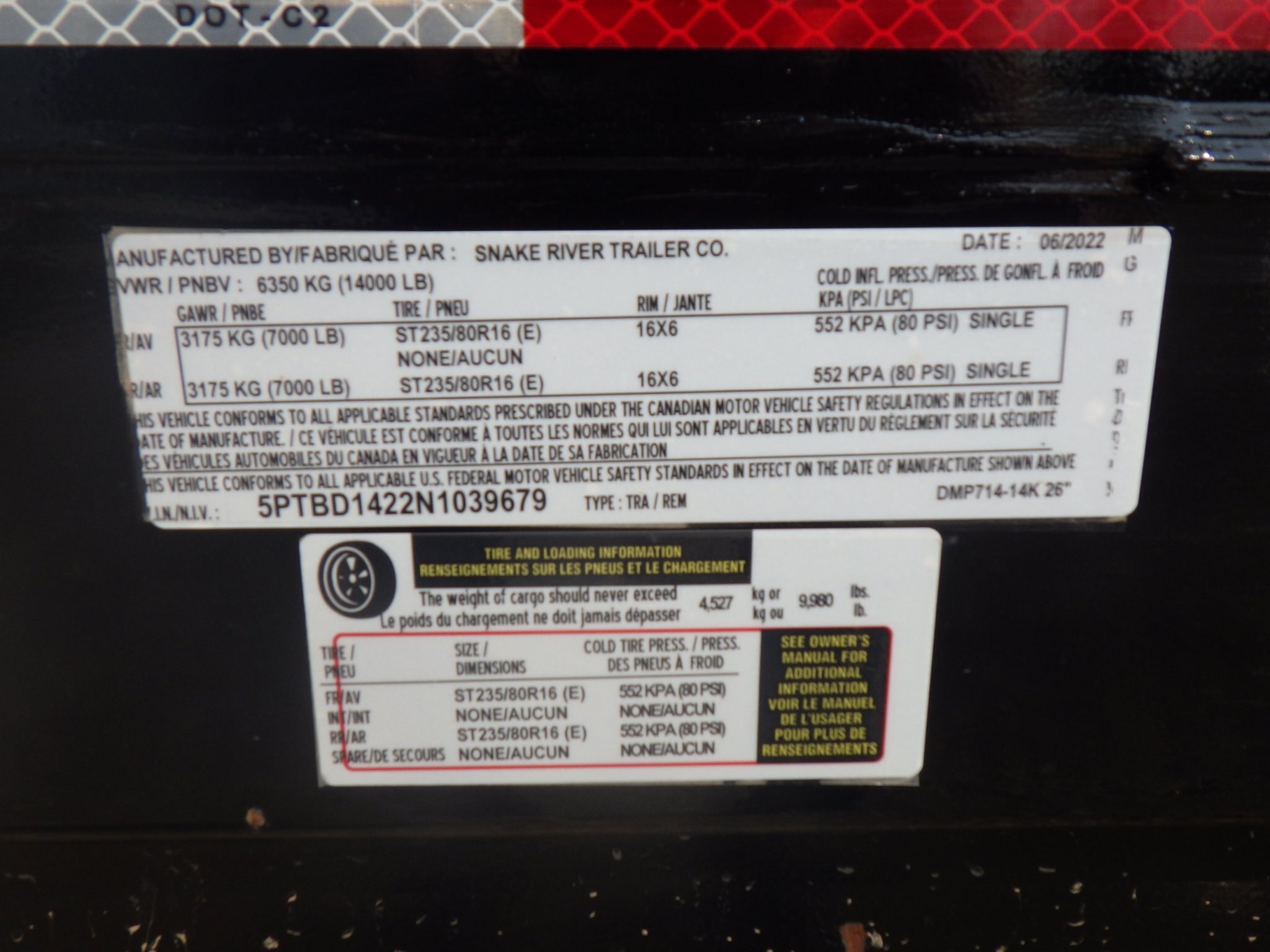USED 2022 SNAKE RIVER 7 X 14 DUMP TRAILER