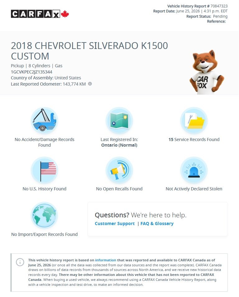 2018 CHEVROLET SILVERADO 1500 CUSTOM DOUBLE CAB / $287.38 BIWEEKLY INCLUDING TAX / REMOTE START / TRAILER BRAKE CONTROLLER