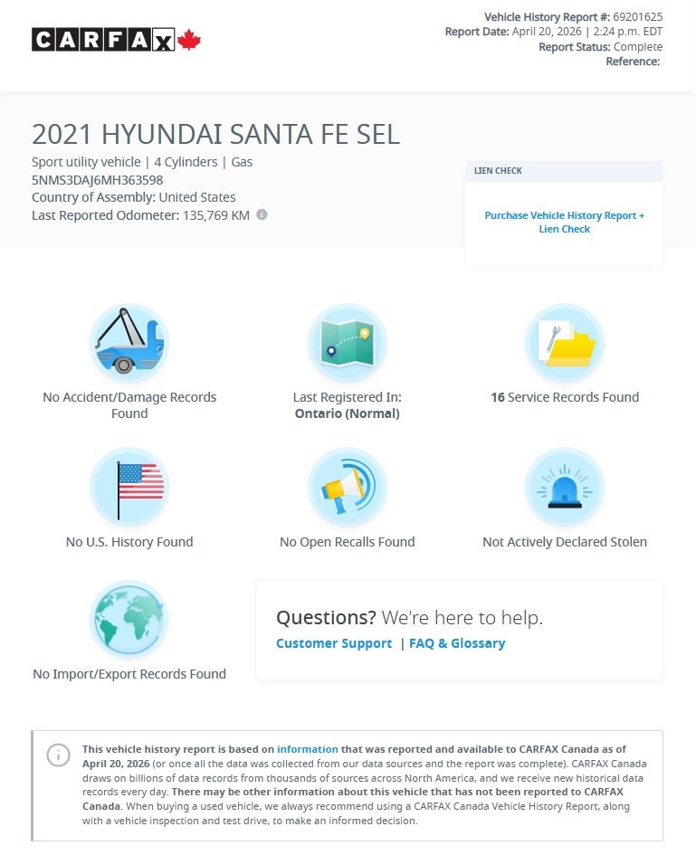 2021 HYUNDAI SANTA FE PREFERRED / $183.60 BIWEEKLY INCLUDING TAX / PANORAMIC SUNROOF / REMOTE START