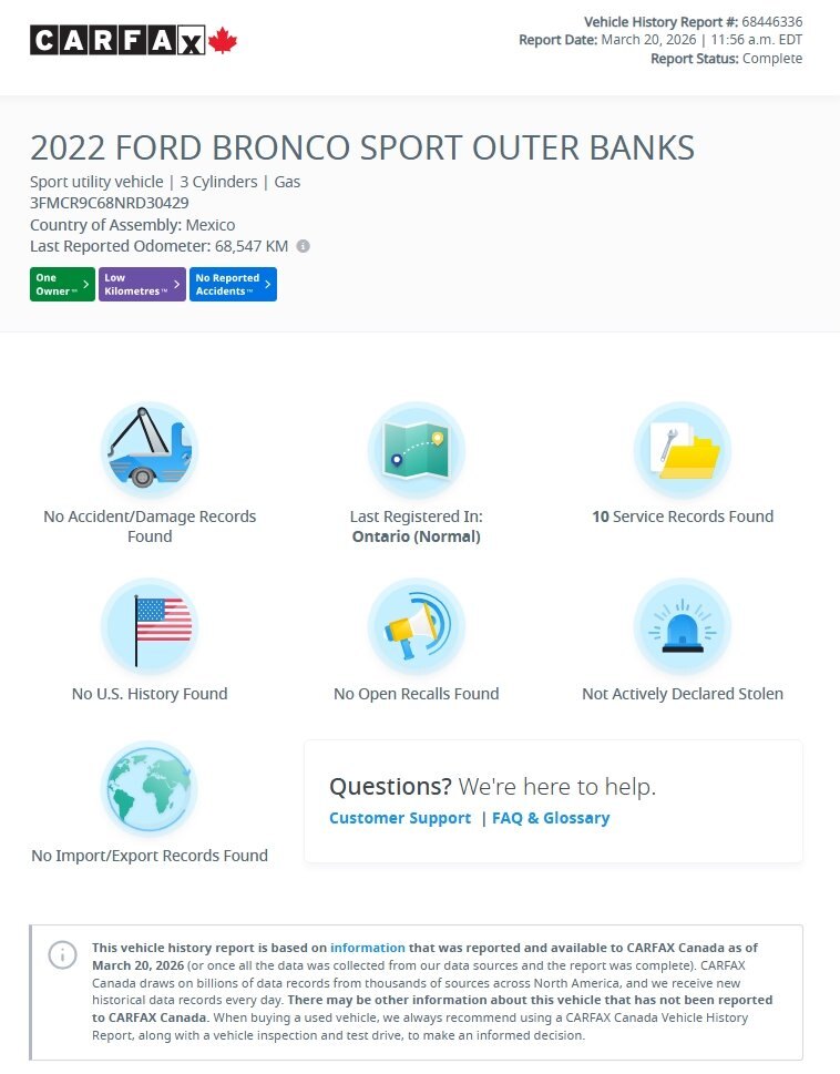 2022 FORD BRONCO SPORT OUTER BANKS / $240.35 BIWEEKLY INCLUDING TAX / HEATED STEERING WHEEL / REMOTE START