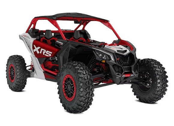 Can Am Maverick X3 X rs TURBO RR 2025 avec amortisseurs Smart Shox Rouge ardent et argent hyper