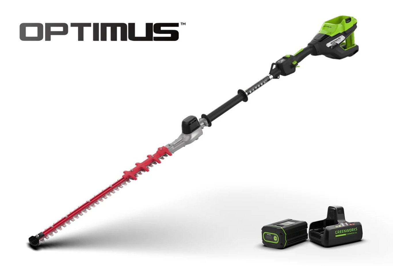 Greenworks Optimus 82V Short Pole Fixed Hedge Trimmer with (1) 2.5 Ah Battery and Dual-Port Charger | PH302F-25DP