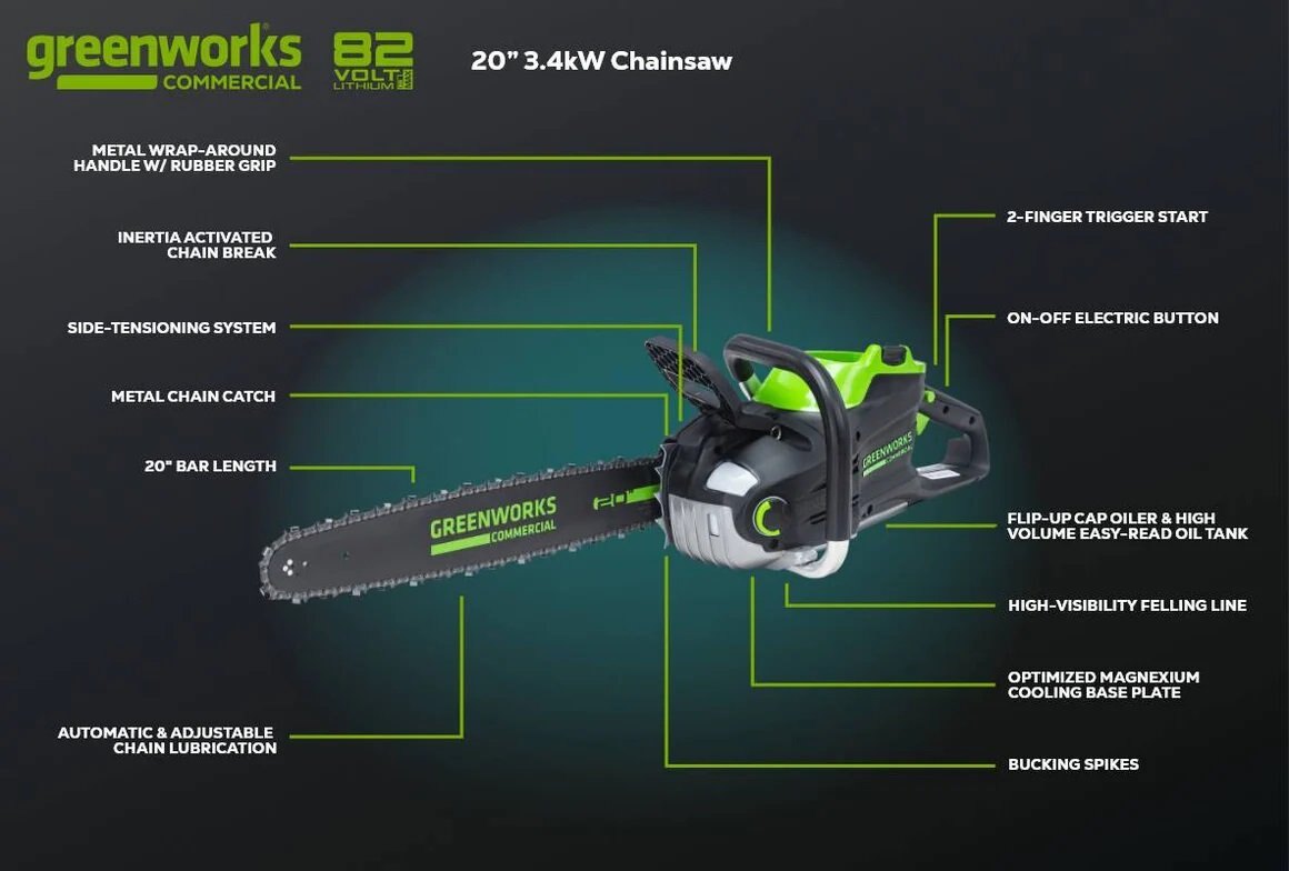 Greenworks 82V 20 3.4kW Chainsaw with 4Ah Battery and Dual Port Charger | 82CS34 4DP