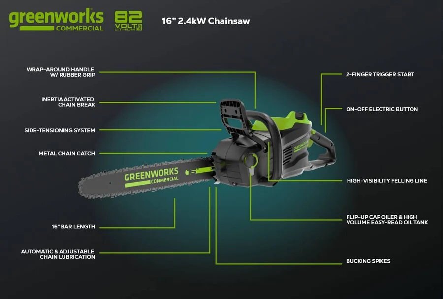 Greenworks 82V 16 2.4kW Chainsaw Tool Only | 82CS24