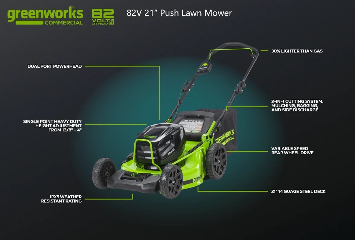 Greenworks 82V 21 Brushless Self Propelled Mower with 8Ah Battery and Dual Port Charger | 82LM21S 8DP