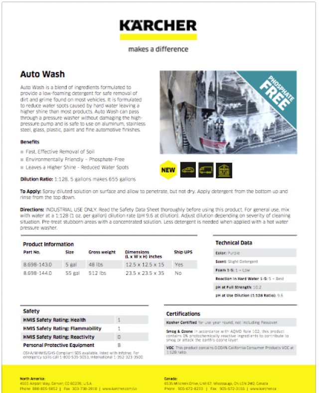 Auto Wash Product Sheet