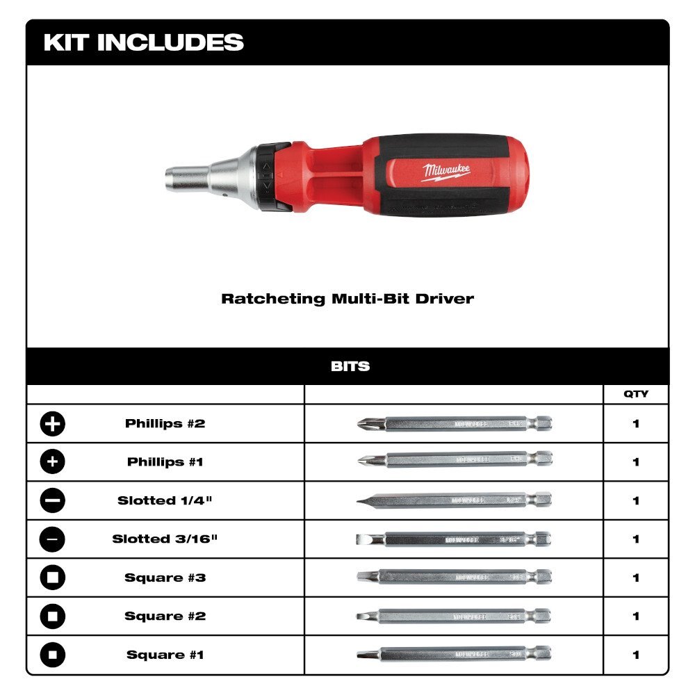 9 in 1 Square Drive Ratcheting Multi Bit Driver