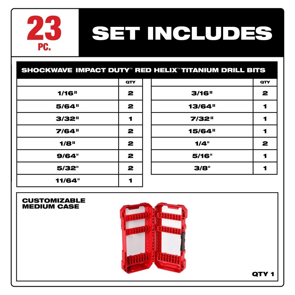 SHOCKWAVE Impact Duty™ RED HELIX™ Titanium Drill Bit Set – 23PC