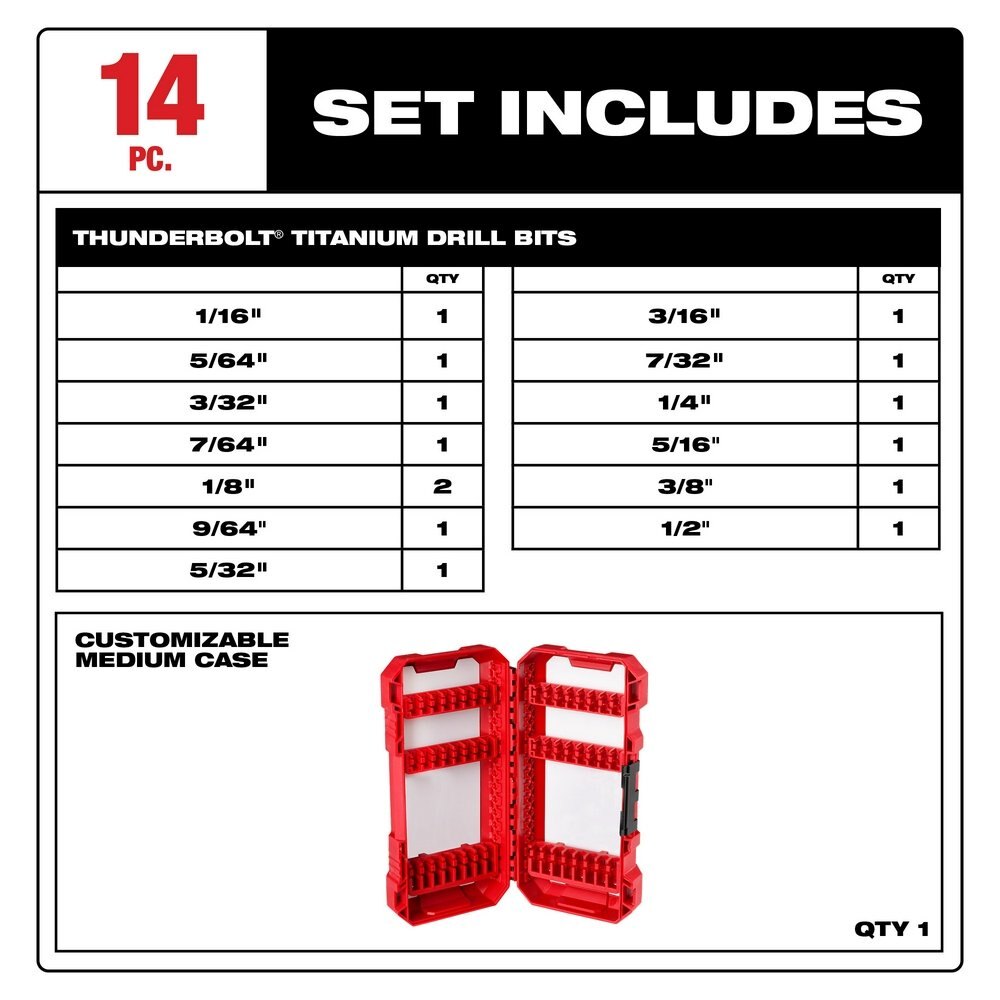 THUNDERBOLT® Titanium Drill Bit Set – 14PC