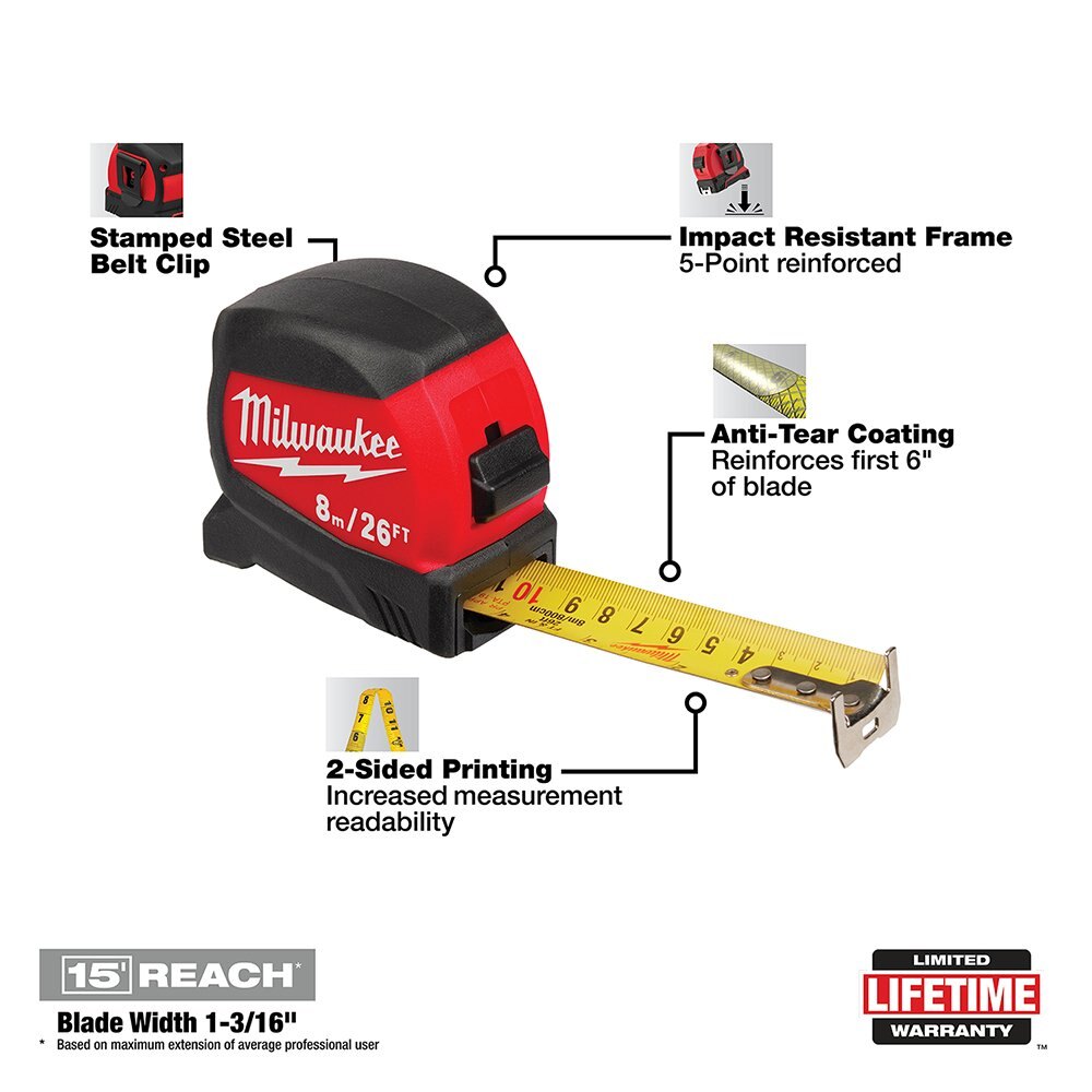 25Ft Compact Wide Blade Tape Measure