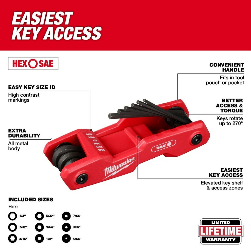 9 Key Folding Hex Key Set SAE