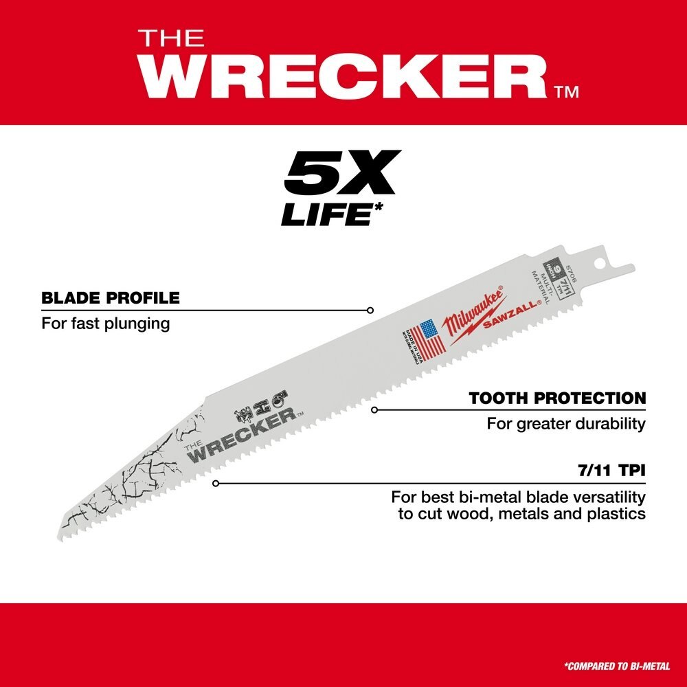 The Wrecker™ Multi Material SAWZALL® Blade 12 in. 7/11TPI 5 pk