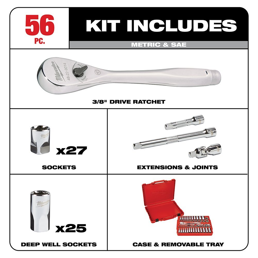 3/8 in. Drive 56 pc. Ratchet & Socket Set SAE & Metric