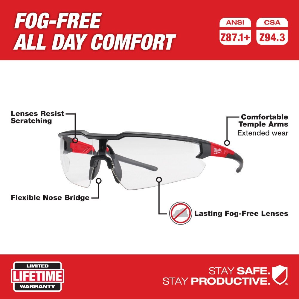 Safety Glasses Clear Fog Free Lenses