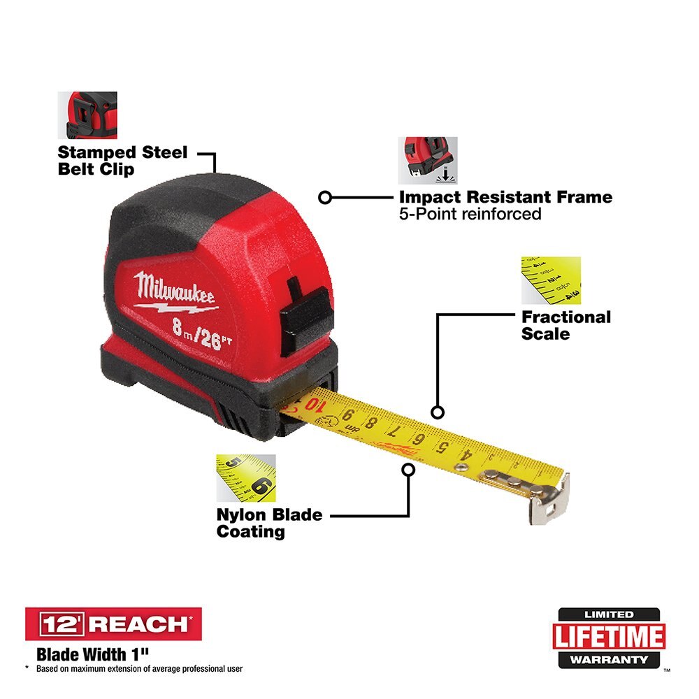 8 m/26 ft. Compact Tape Measure