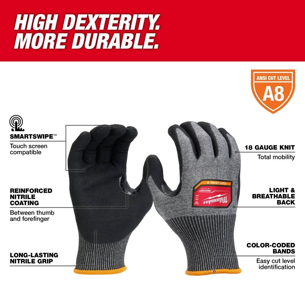 Cut Level 8 High Dexterity Nitrile Dipped Gloves XL