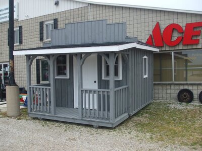 10x14 Saloon-Style Shed with Porch & Railing