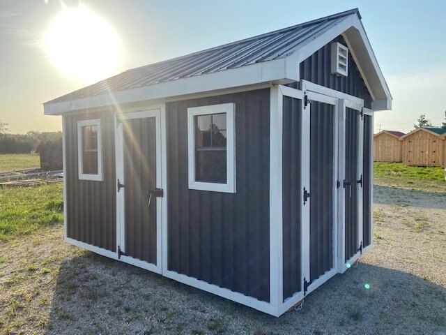 8x12 Metal Shed, Sepia Brown, White & Black