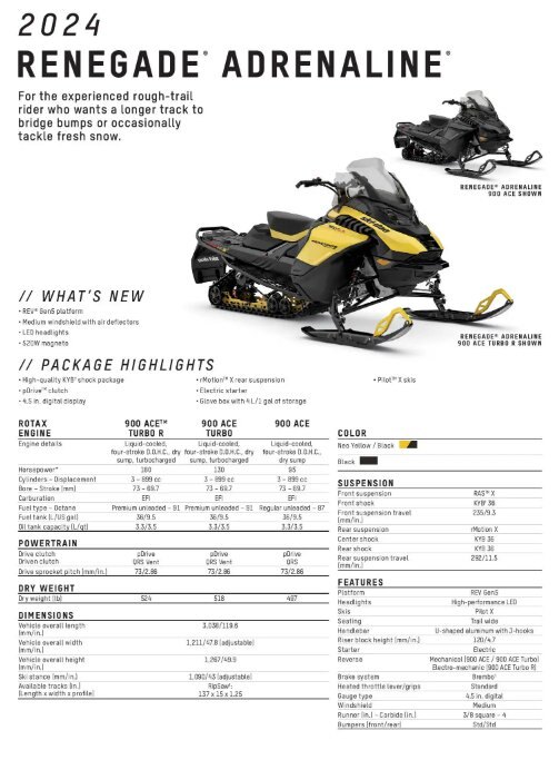 2024 Ski Doo Renegade Adrenaline 900 Ace