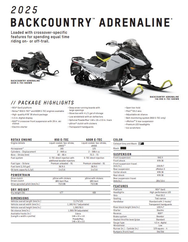 2025 Ski Doo Backcountry Adrenaline 850