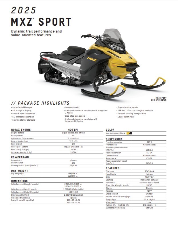 2025 Ski Doo MXZ Sport 600 EFI 137