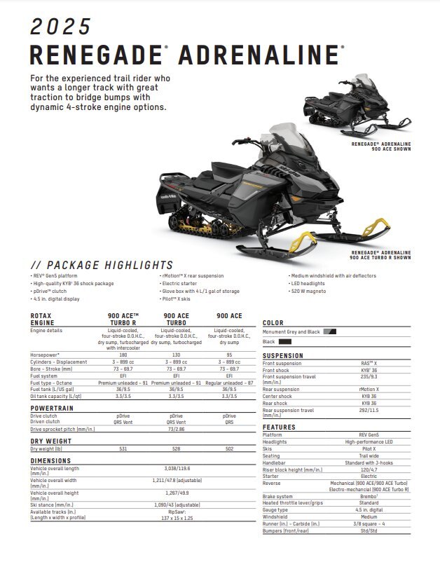 2025 Ski Doo Renegade Adrenaline 900 ACE 137