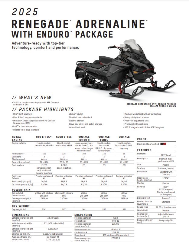 2025 Ski Doo Renegade Adrenaline Enduro 600R