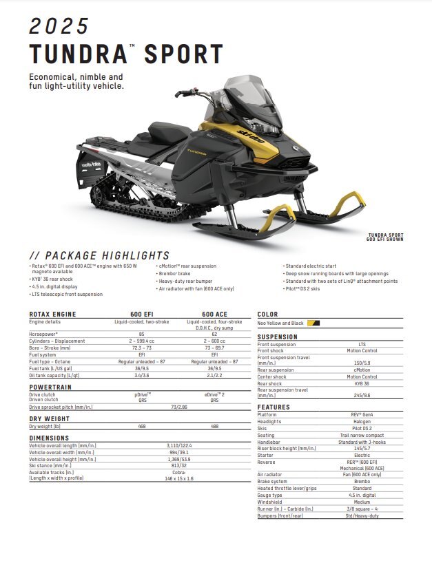 2025 Ski Doo Tundra Sport 600 EFI