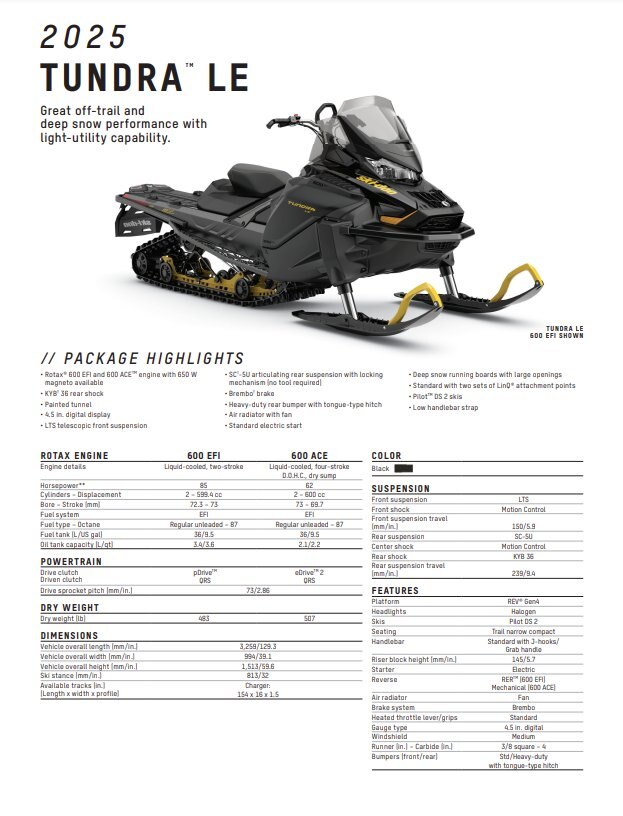 2025 Ski Doo Tundra LE 600 EFI