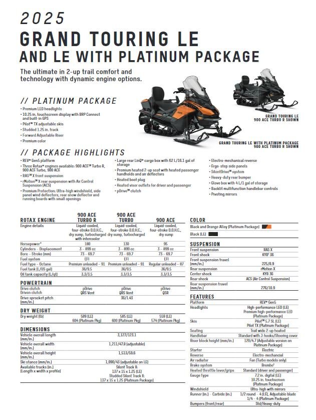 2025 Ski Doo Grand Touring LE with Platinum Package