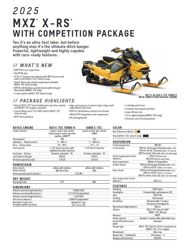 2025 Ski Doo MXZ XRS with Competition Package