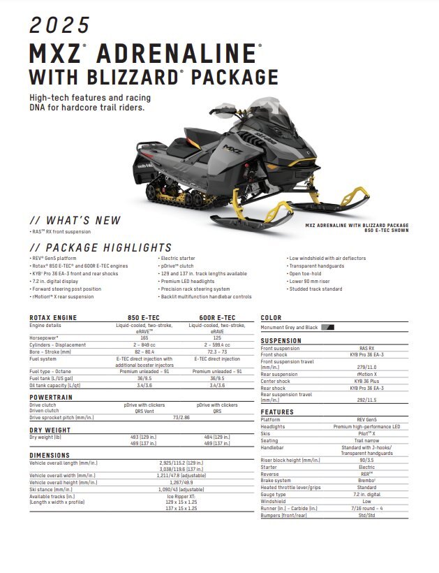 2025 Ski Doo MXZ Blizzard 850