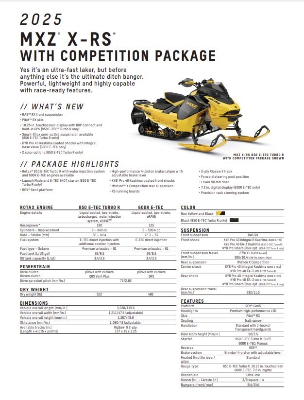 2025 Ski Doo MXZ XRS with Competition Package