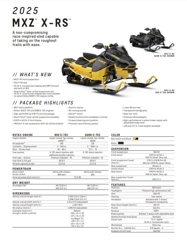 2025 Ski Doo MXZ XRS 850