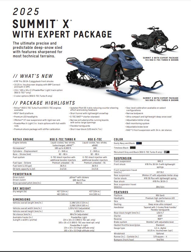 2025 Ski Doo Summit X 850 with Expert Package