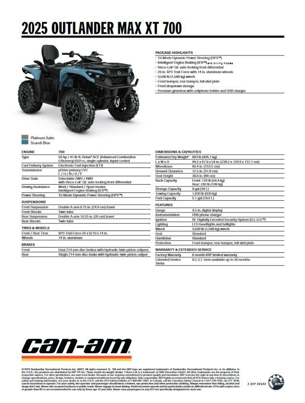 2025 Can Am Outlander Max XT 700