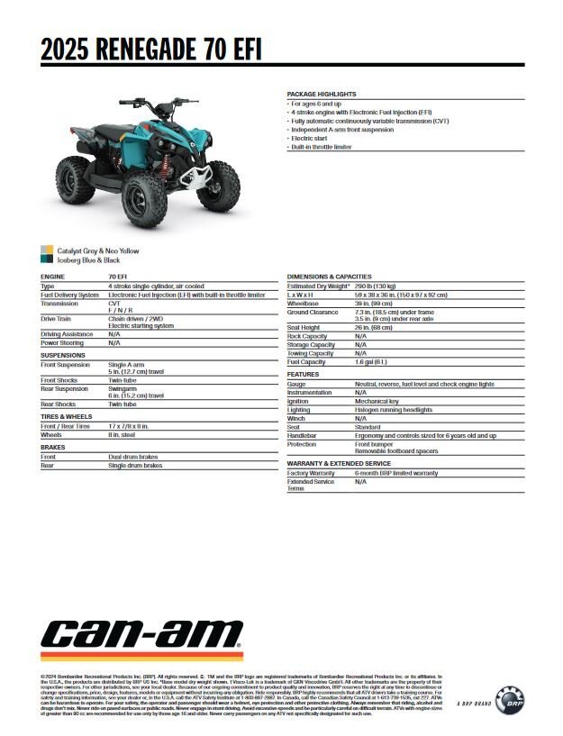 2025 Can Am Renegade 70 EFI