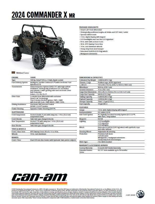 2024 Can Am Commander XMR 1000