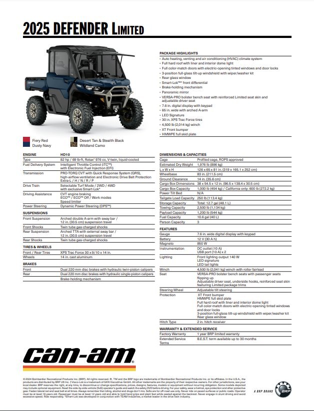 2025 Can Am Defender LTD