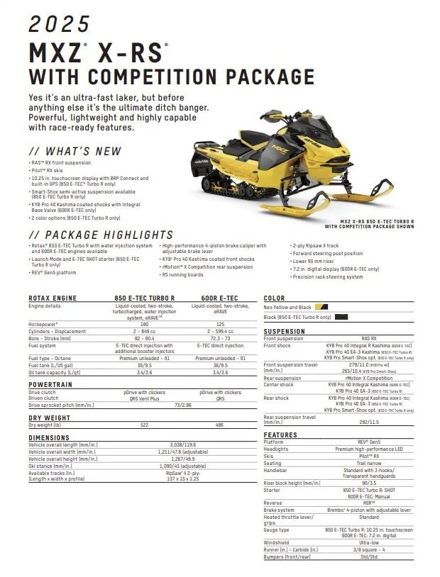 Ski Doo MXZ XRS 2025 avec ensemble de compétition