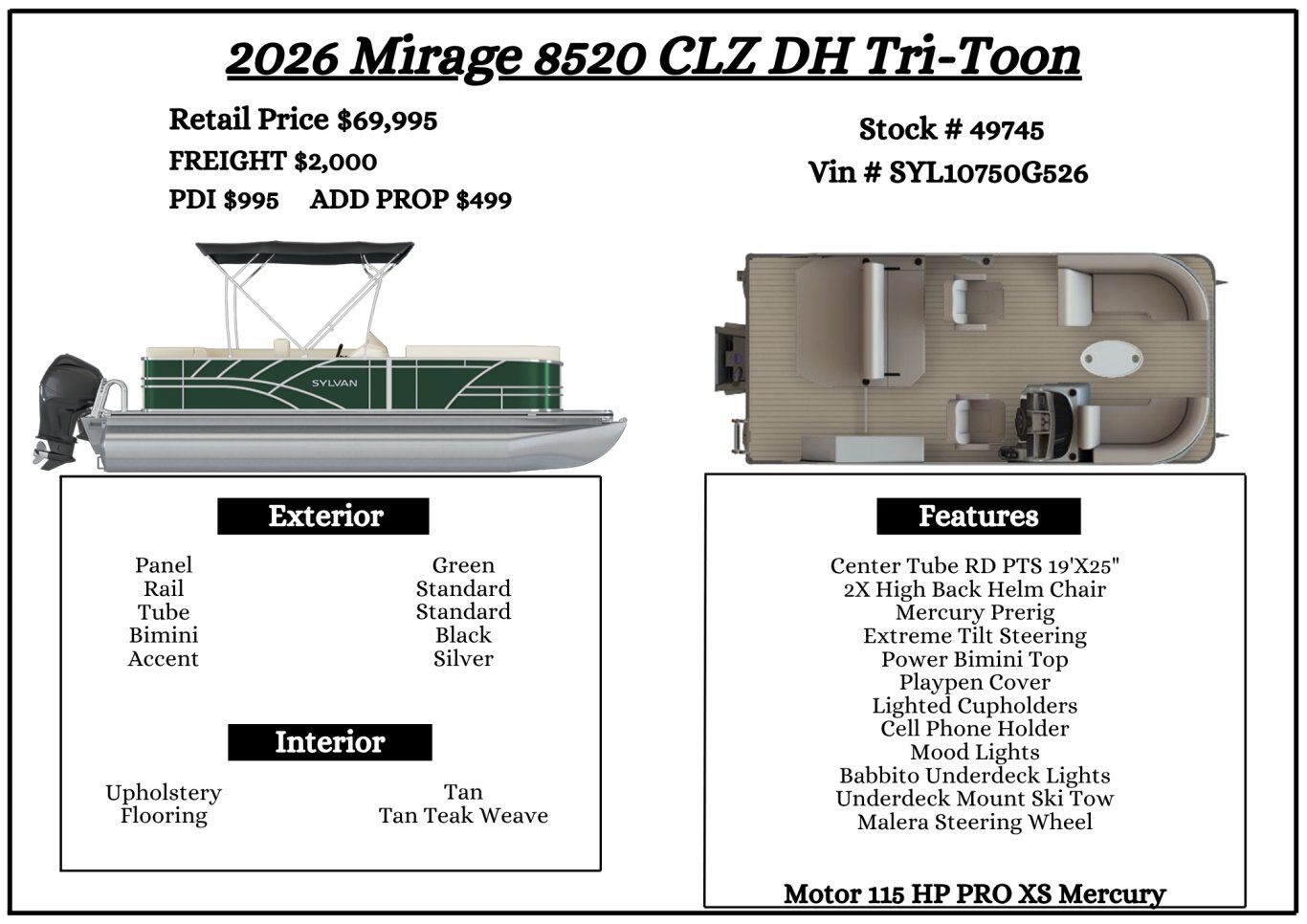 2026 Sylvan Mirage 8520 CLZ DH Tri Toon