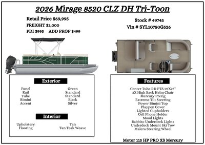 2026 Sylvan Mirage 8520 CLZ DH Tri-Toon
