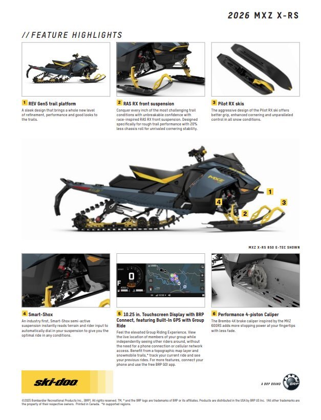 2026 Ski Doo MXZ X RS 129 850 E TEC Ice Ripper XT 1.5 E.S. w/ Smart Shox w/ 10.25 Touchscreen